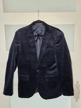 H&M Navy Velvet Blazer - Classic Single-Breasted Sportcoat